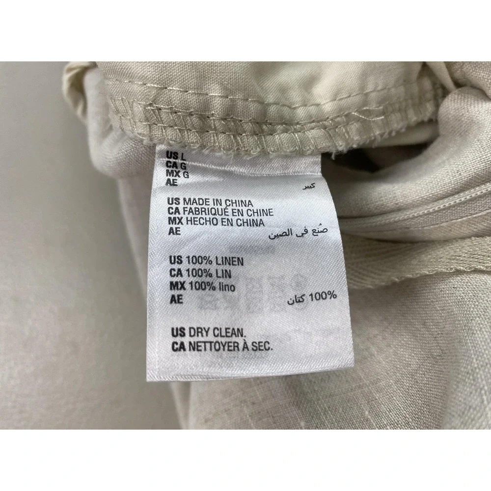 Tasso Elba Pants Mens 38x29 Beige 100% Linen Drawstring Elastic Waist 32x30